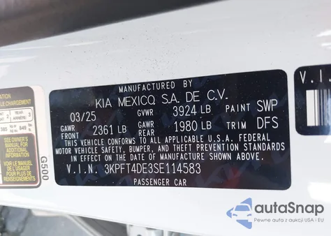 2025 Kia K4 Lxs from USA, damaged, VIN 3KPFT4DE3SE114583